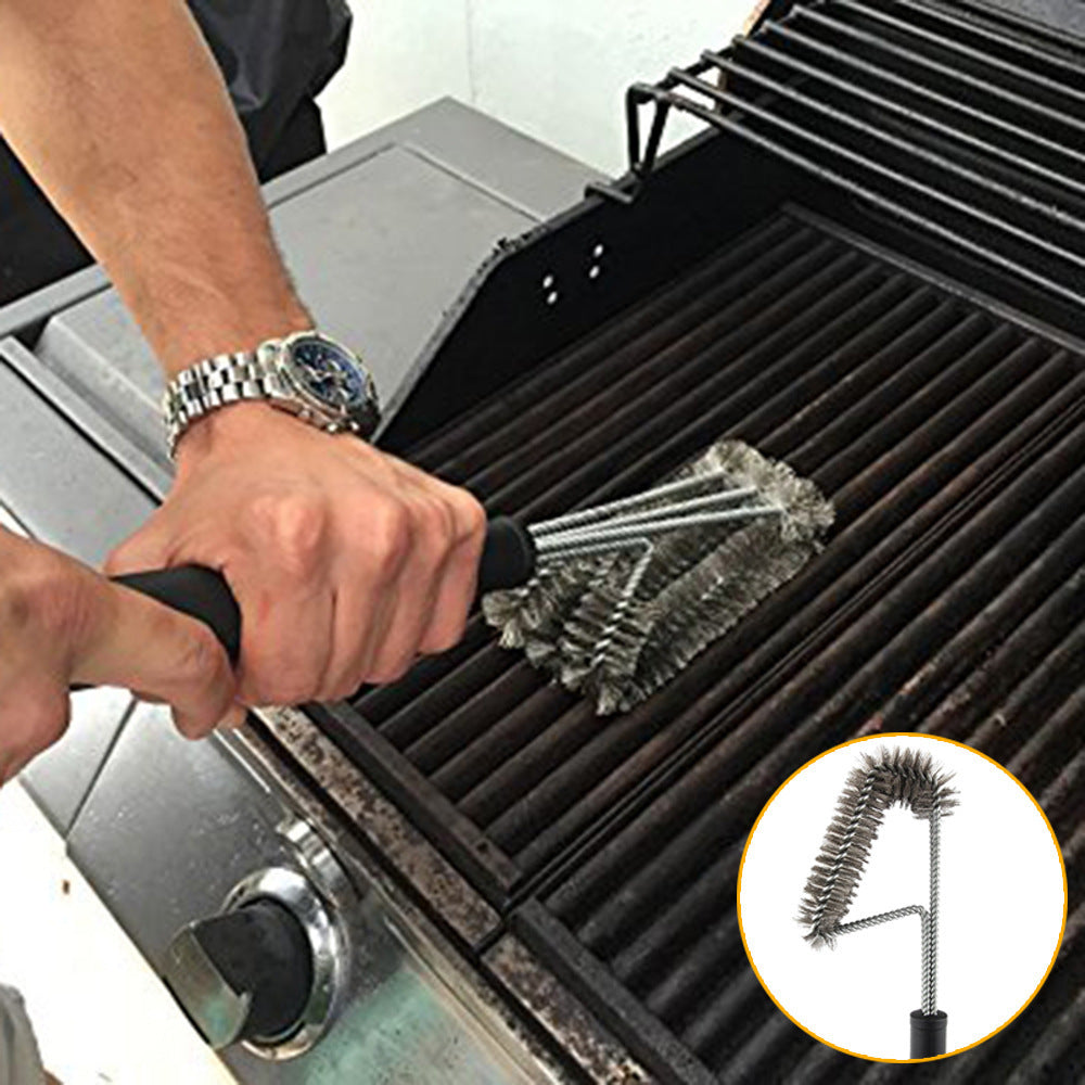 18-Inch Three-Head Steel Wire BBQ Grill Cleaning Brush - Outdoor Barbecue Tool - Meekshire