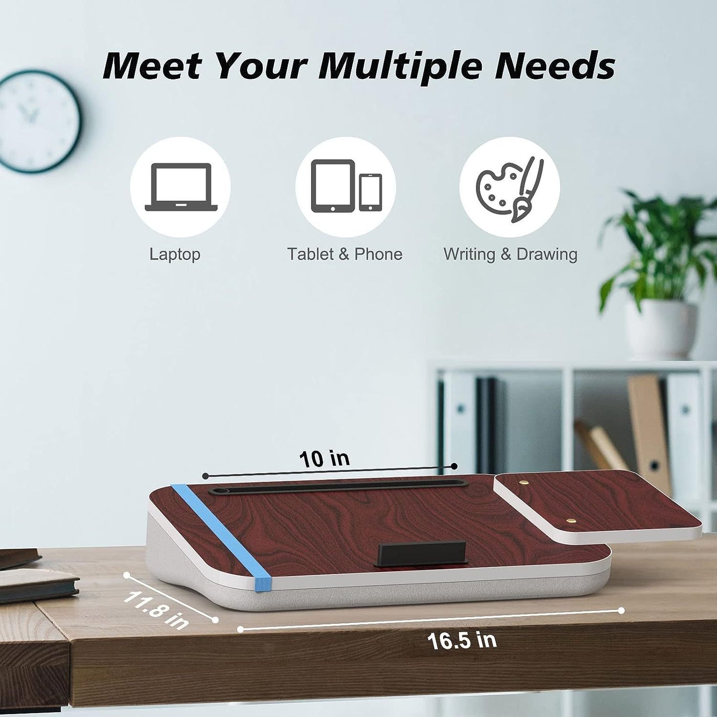 Lap Desk with Cushion – Tab Holder & Detachable Mouse Tray for Laptops Up to 16.1 Inches - Meekshire