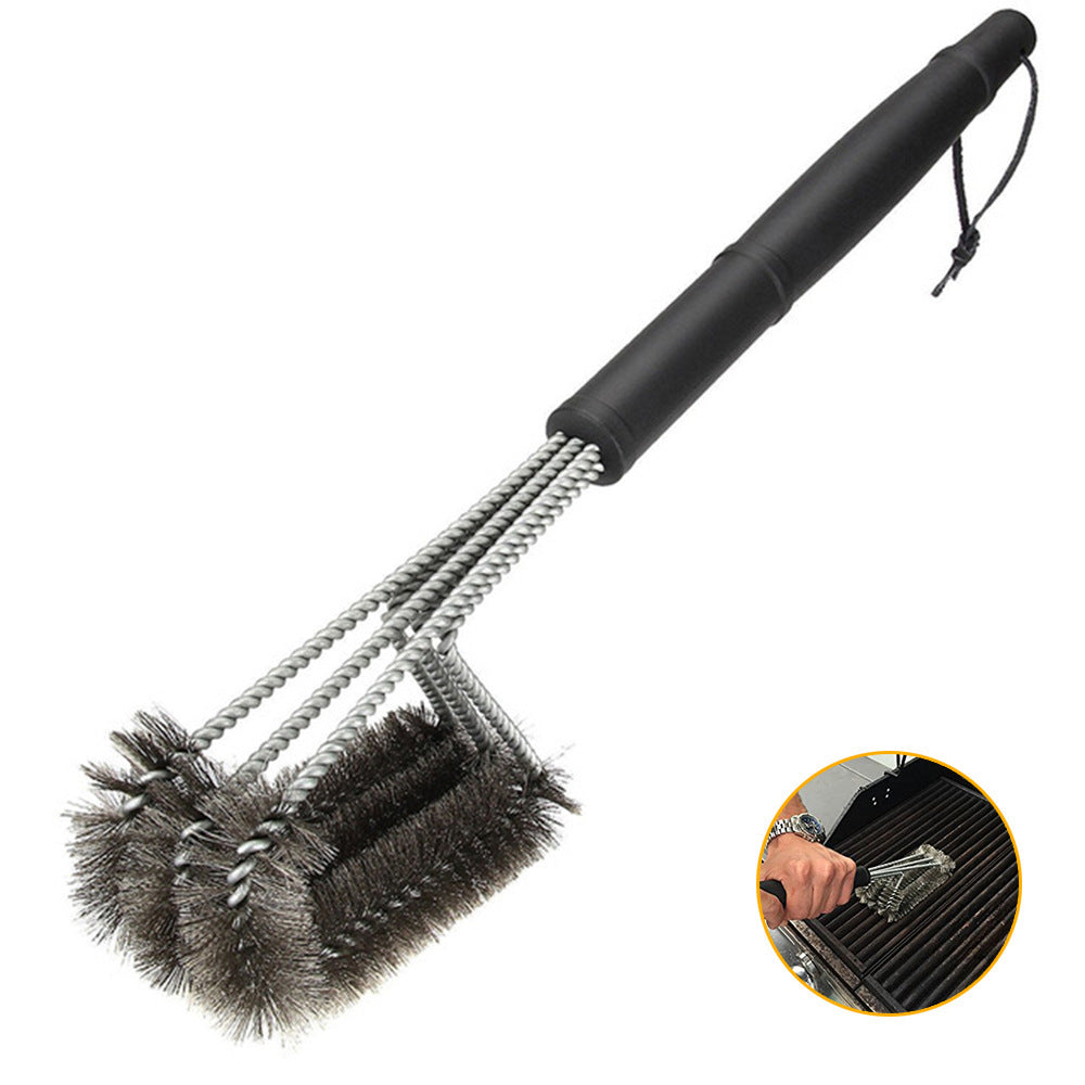 18-Inch Three-Head Steel Wire BBQ Grill Cleaning Brush - Outdoor Barbecue Tool - Meekshire