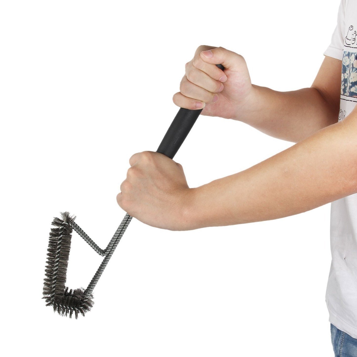 18-Inch Three-Head Steel Wire BBQ Grill Cleaning Brush - Outdoor Barbecue Tool - Meekshire