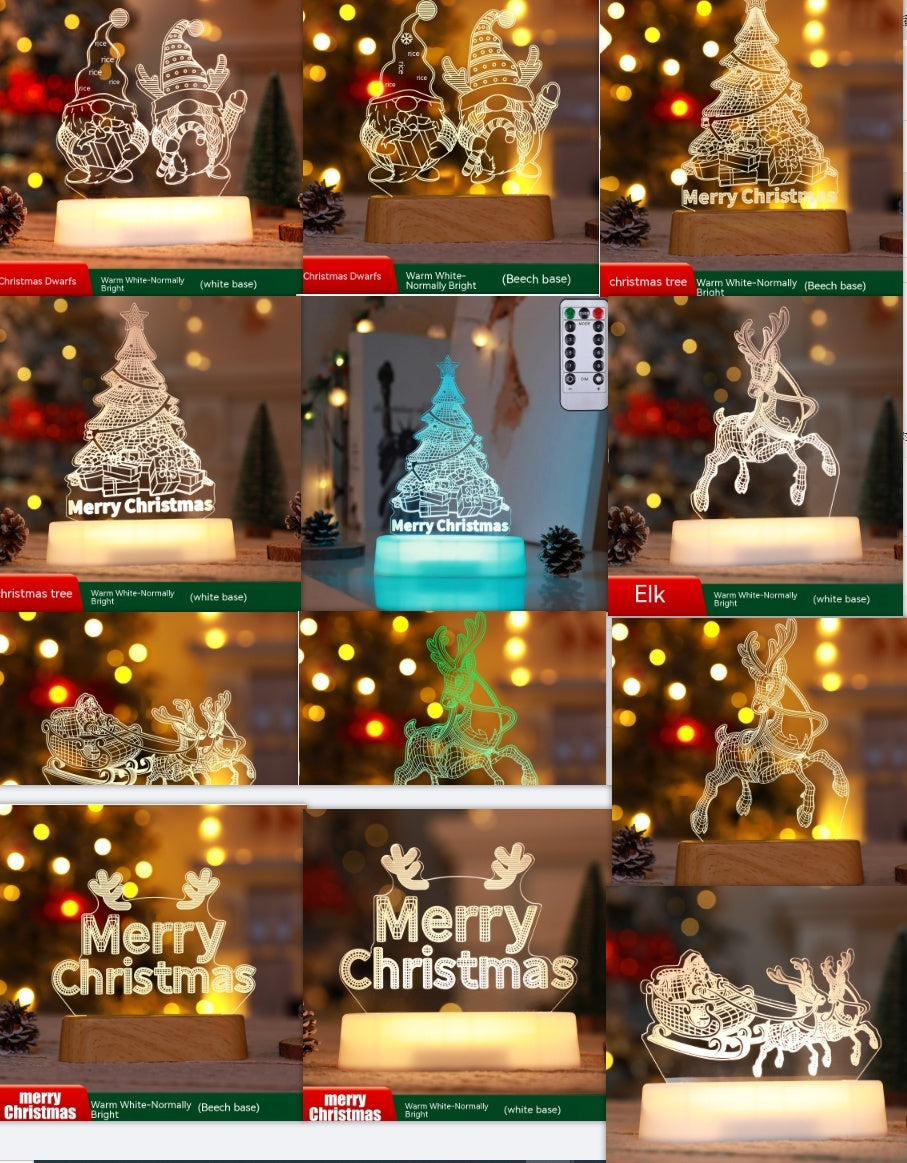 Festive 3D Acrylic LED Night Light – Perfect Gift for Christmas and New Year - Meekshire