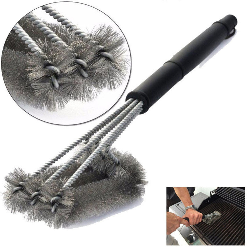 18-Inch Three-Head Steel Wire BBQ Grill Cleaning Brush - Outdoor Barbecue Tool - Meekshire