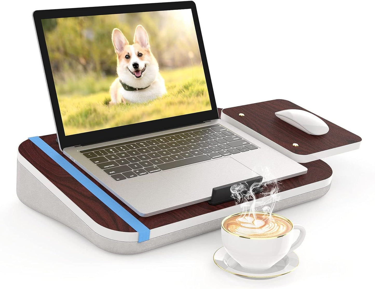 Lap Desk with Cushion – Tab Holder & Detachable Mouse Tray for Laptops Up to 16.1 Inches - Meekshire