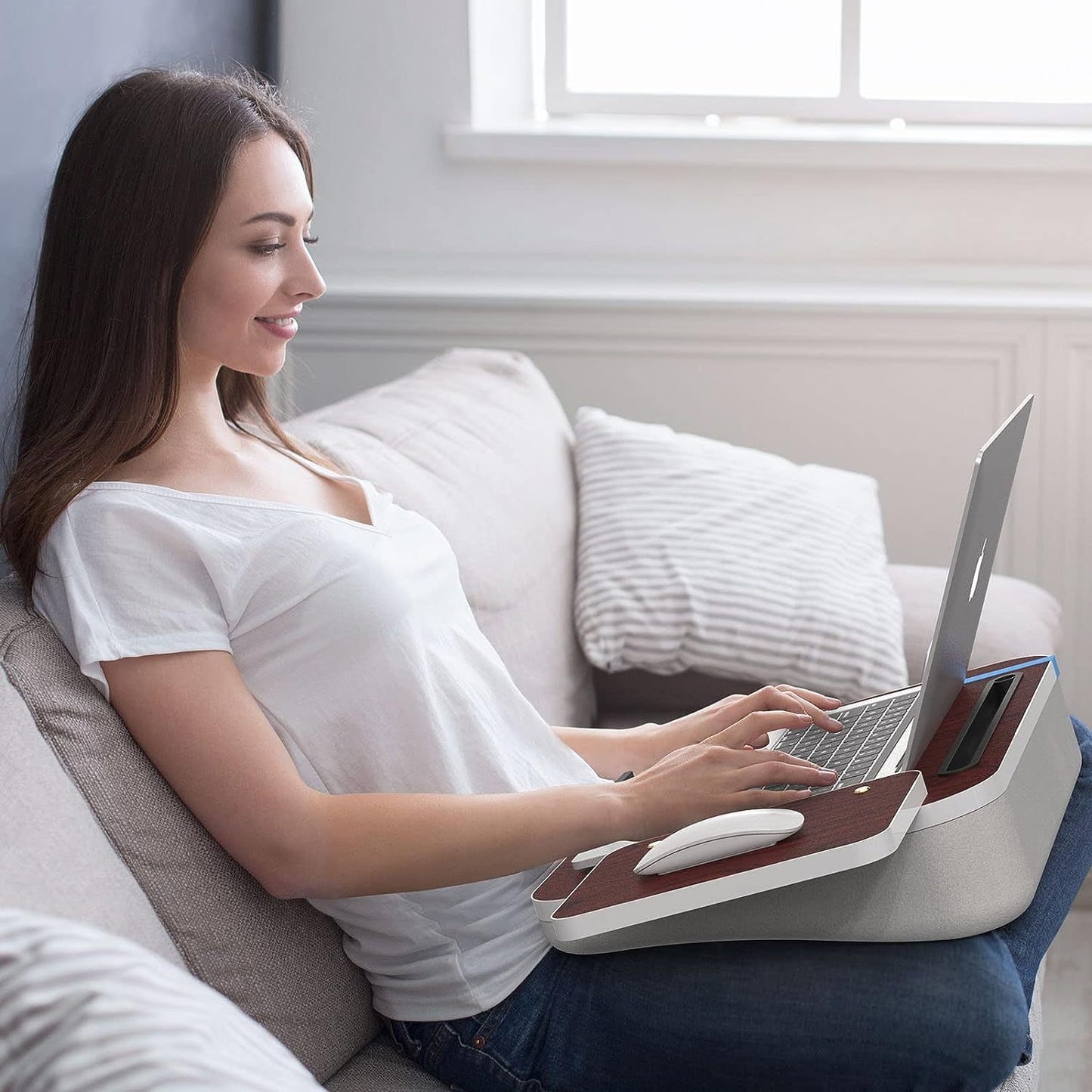 Lap Desk with Cushion – Tab Holder & Detachable Mouse Tray for Laptops Up to 16.1 Inches - Meekshire