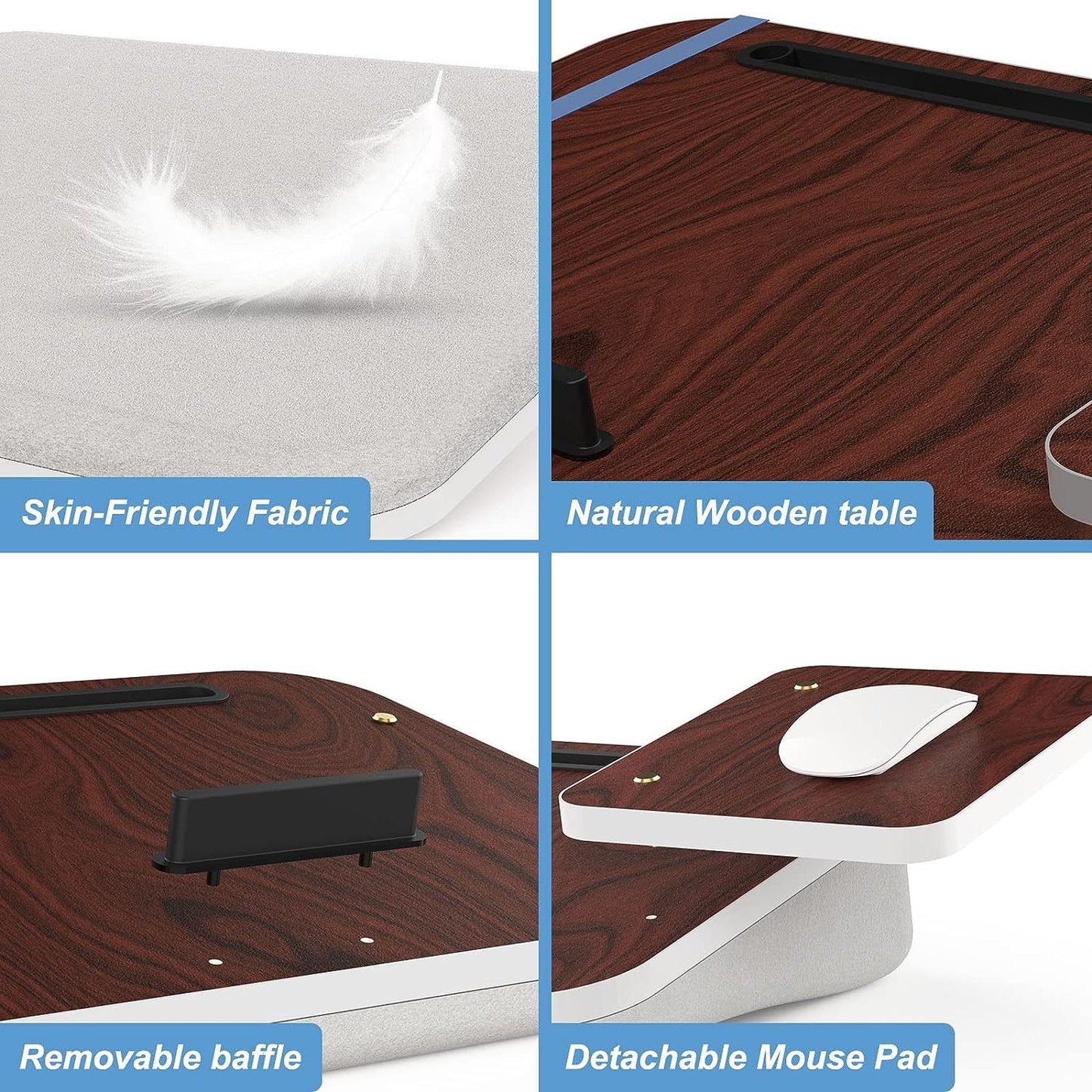 Lap Desk with Cushion – Tab Holder & Detachable Mouse Tray for Laptops Up to 16.1 Inches - Meekshire
