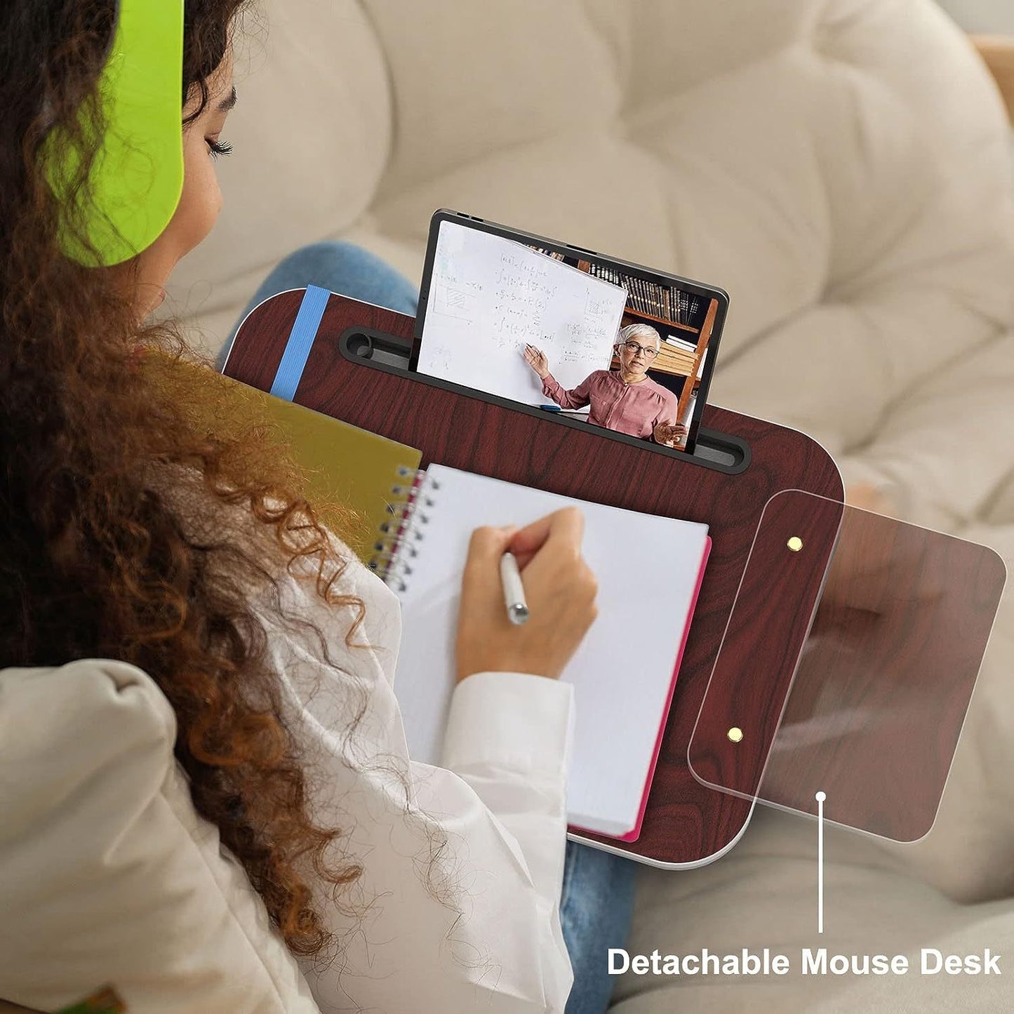 Lap Desk with Cushion – Tab Holder & Detachable Mouse Tray for Laptops Up to 16.1 Inches - Meekshire