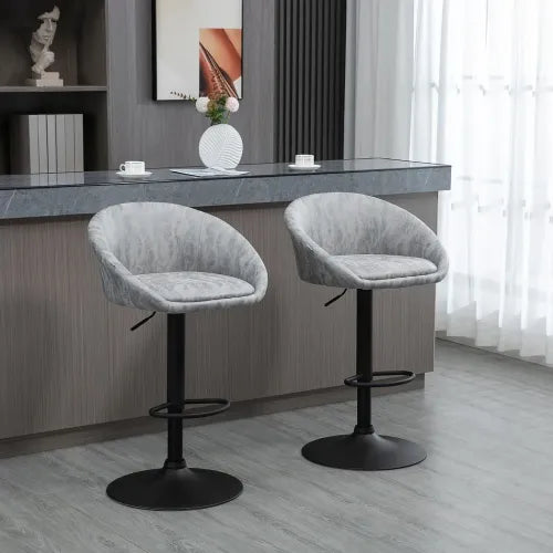 Adjustable Swivel Bar Stools Set of 2 Bar Chairs with Footrest, Light Grey - Meekshire