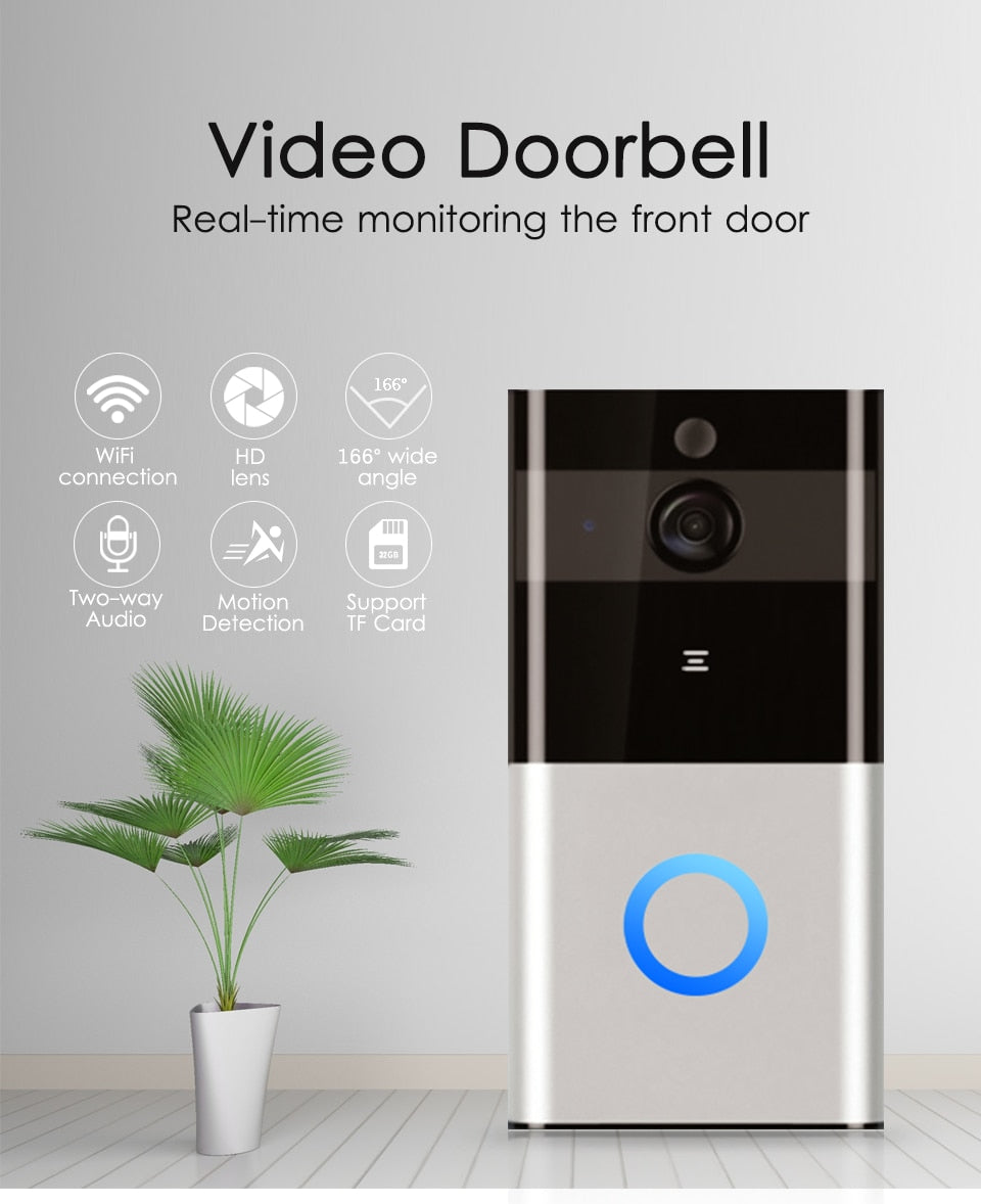 Marlboze 720P WIFI Visual Doorbell Wireless Intercom Doorbell PIR Motion Detection Night View SD card Video Smart Doorbell Ring - Meekshire