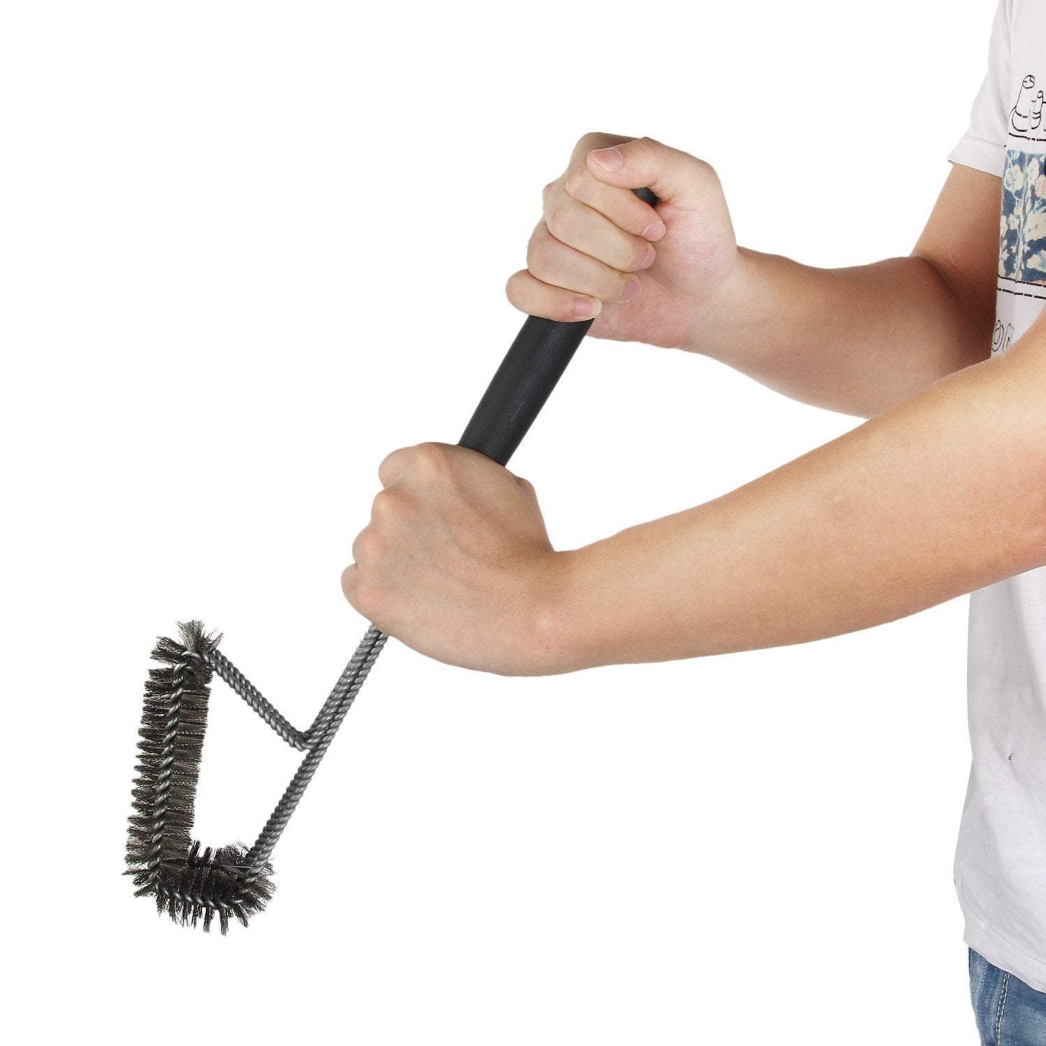 18-Inch Three-Head Steel Wire BBQ Grill Cleaning Brush - Outdoor Barbecue Tool - Meekshire