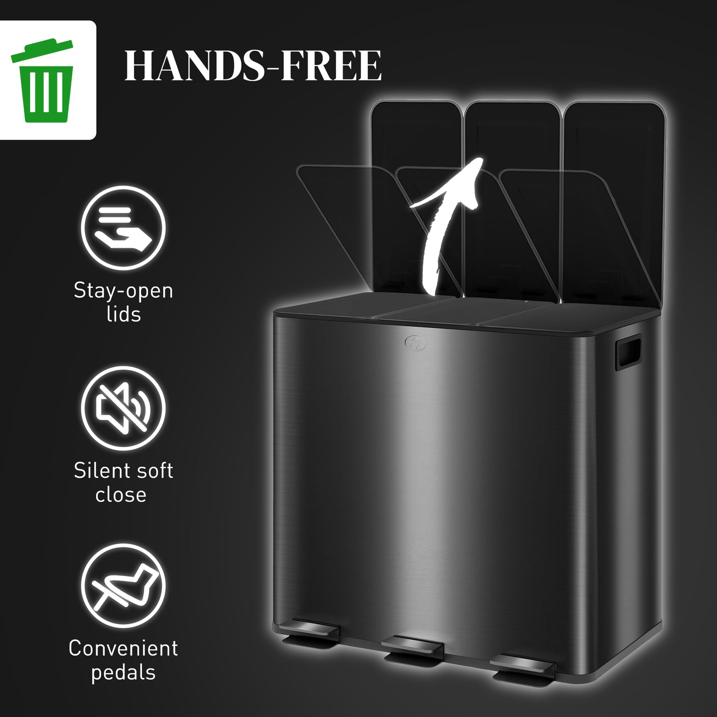 HOMCOM 45L Triple Compartment Pedal Bin: Smart Recycling & Waste Solution - Meekshire