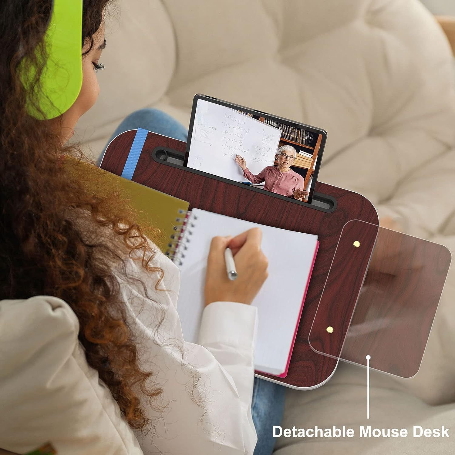 Lap Desk with Cushion – Tab Holder & Detachable Mouse Tray for Laptops Up to 16.1 Inches - Meekshire