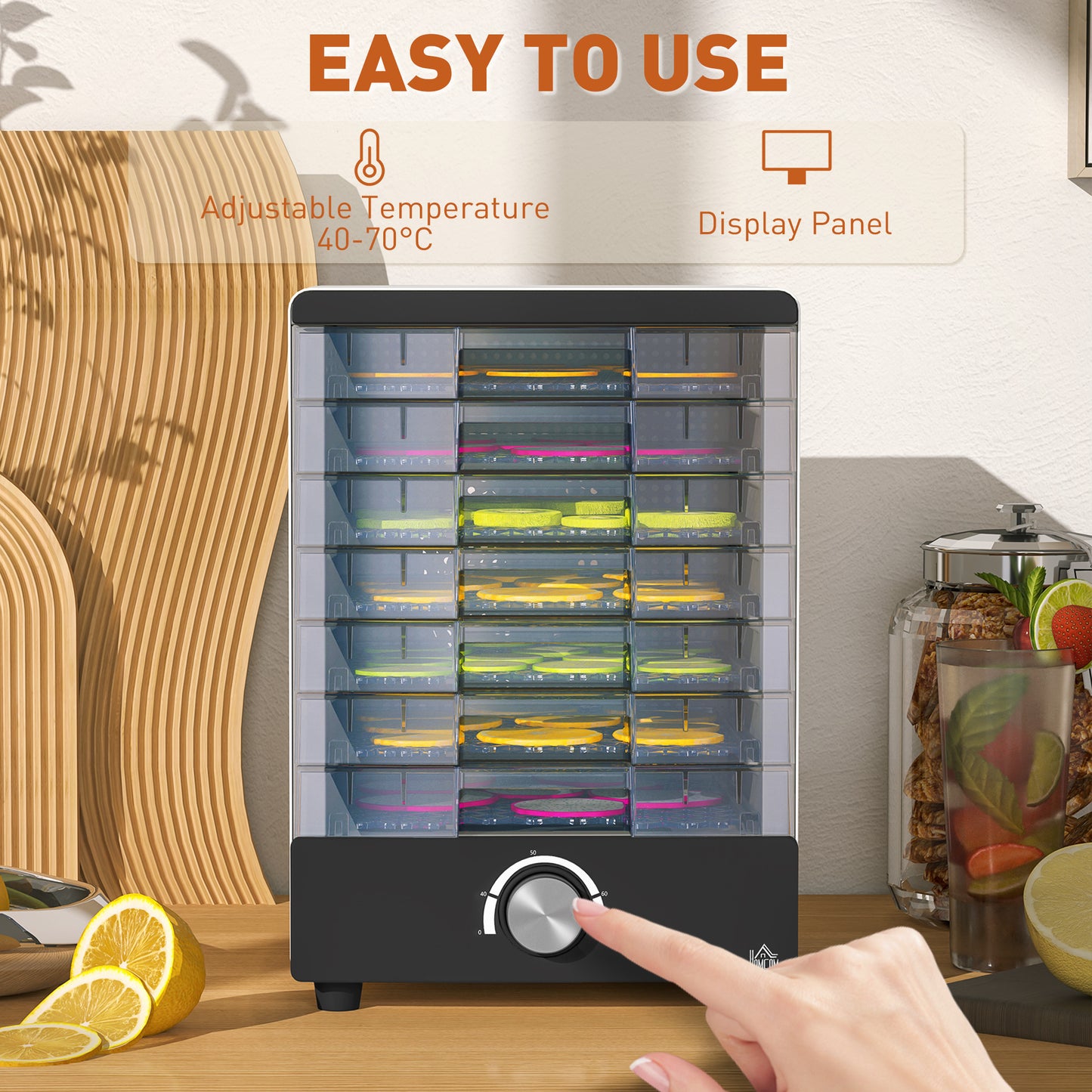 HOMCOM Food Dehydrator with 7 Stainless Steel Tray, for Fruit, Meat, White - Meekshire