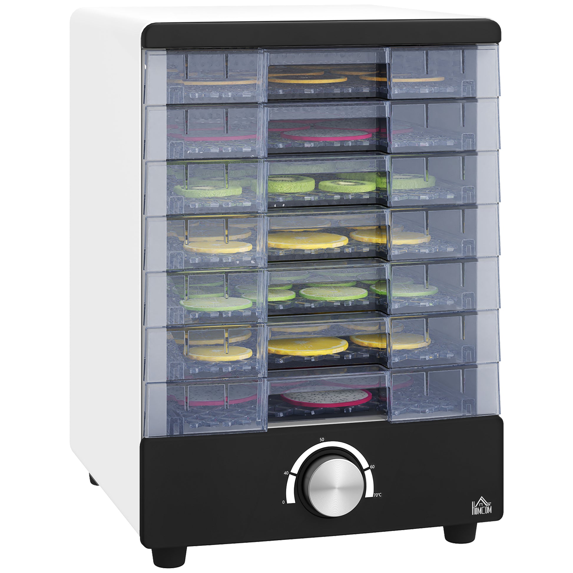HOMCOM Food Dehydrator with 7 Stainless Steel Tray, for Fruit, Meat, White - Meekshire