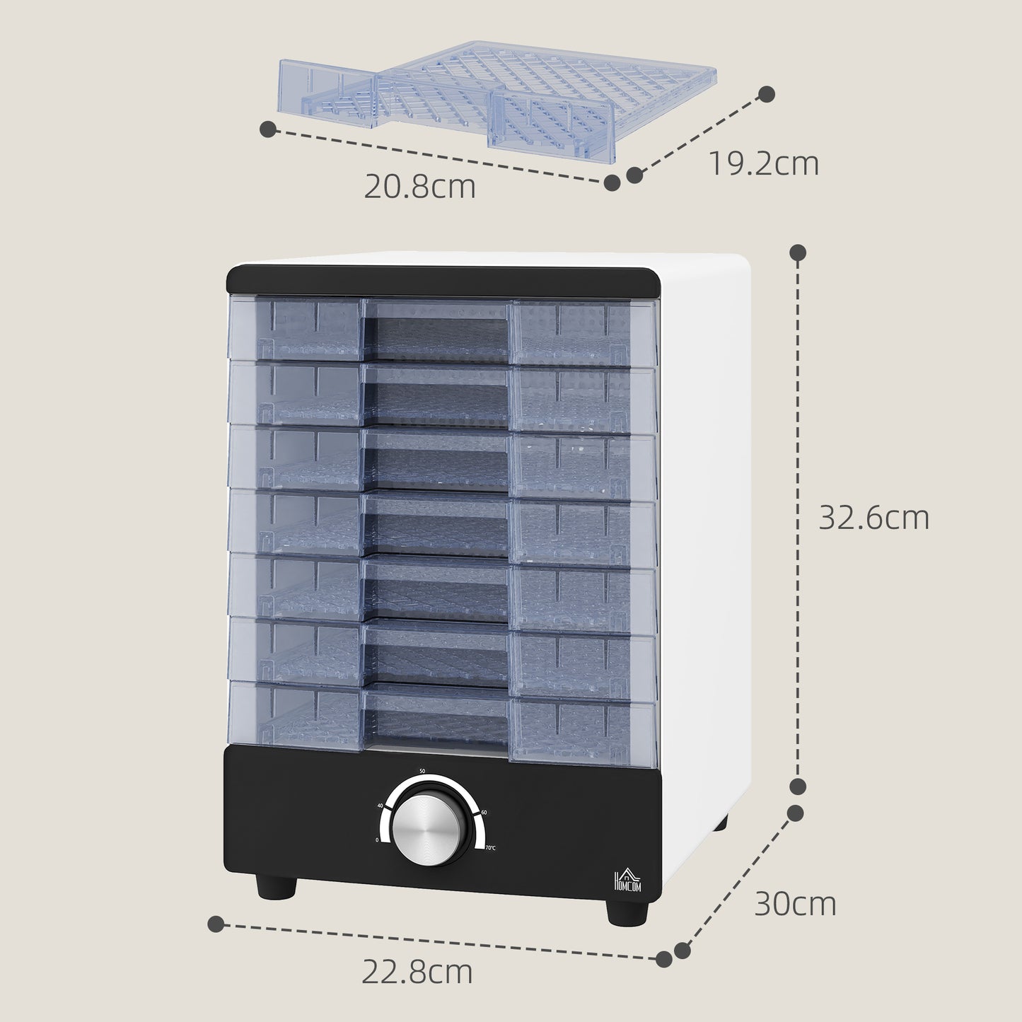 HOMCOM Food Dehydrator with 7 Stainless Steel Tray, for Fruit, Meat, White - Meekshire