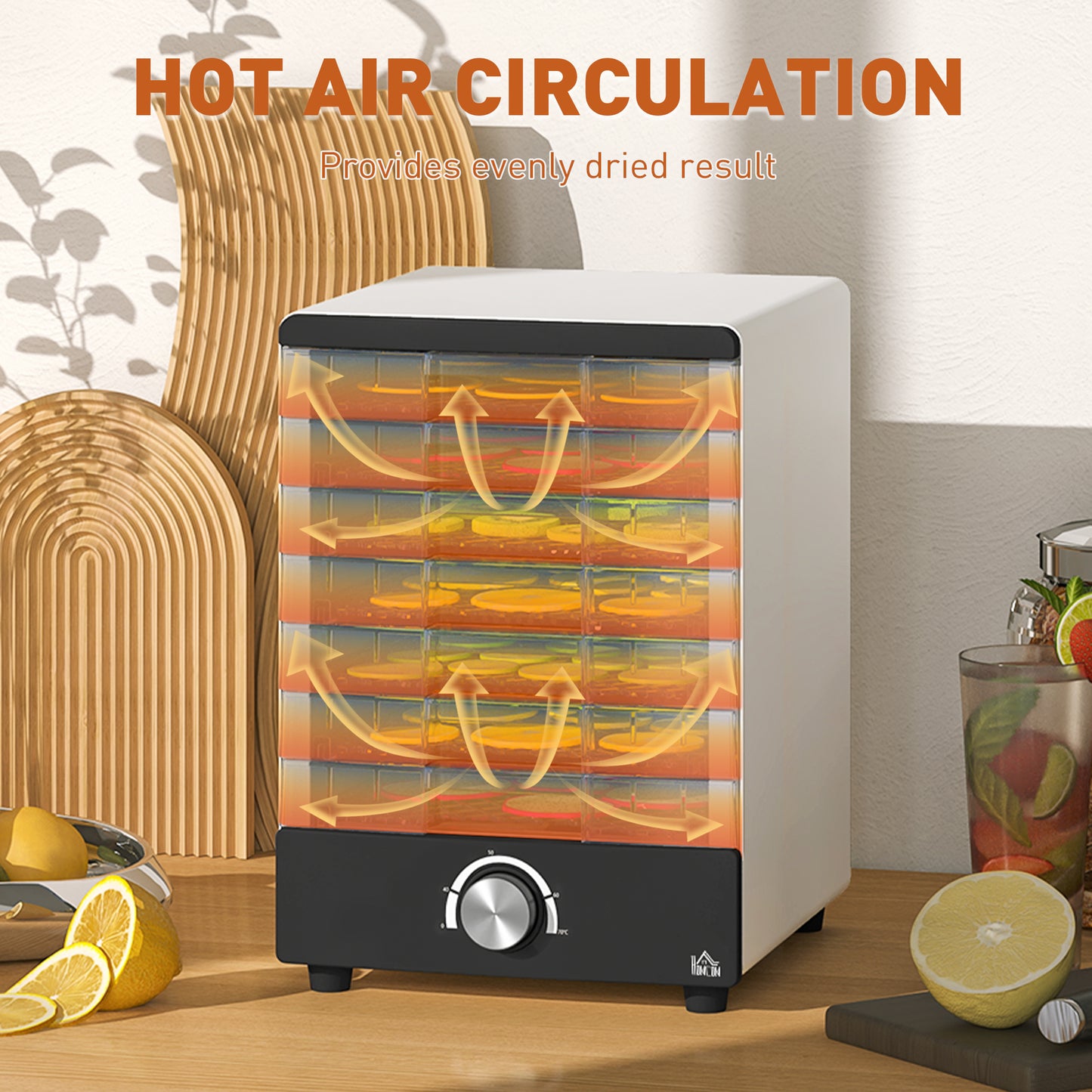 HOMCOM Food Dehydrator with 7 Stainless Steel Tray, for Fruit, Meat, White - Meekshire