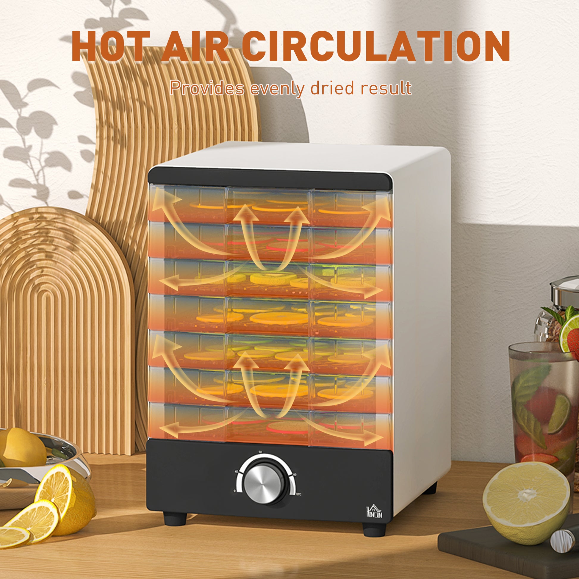 HOMCOM Food Dehydrator with 7 Stainless Steel Tray, for Fruit, Meat, White - Meekshire