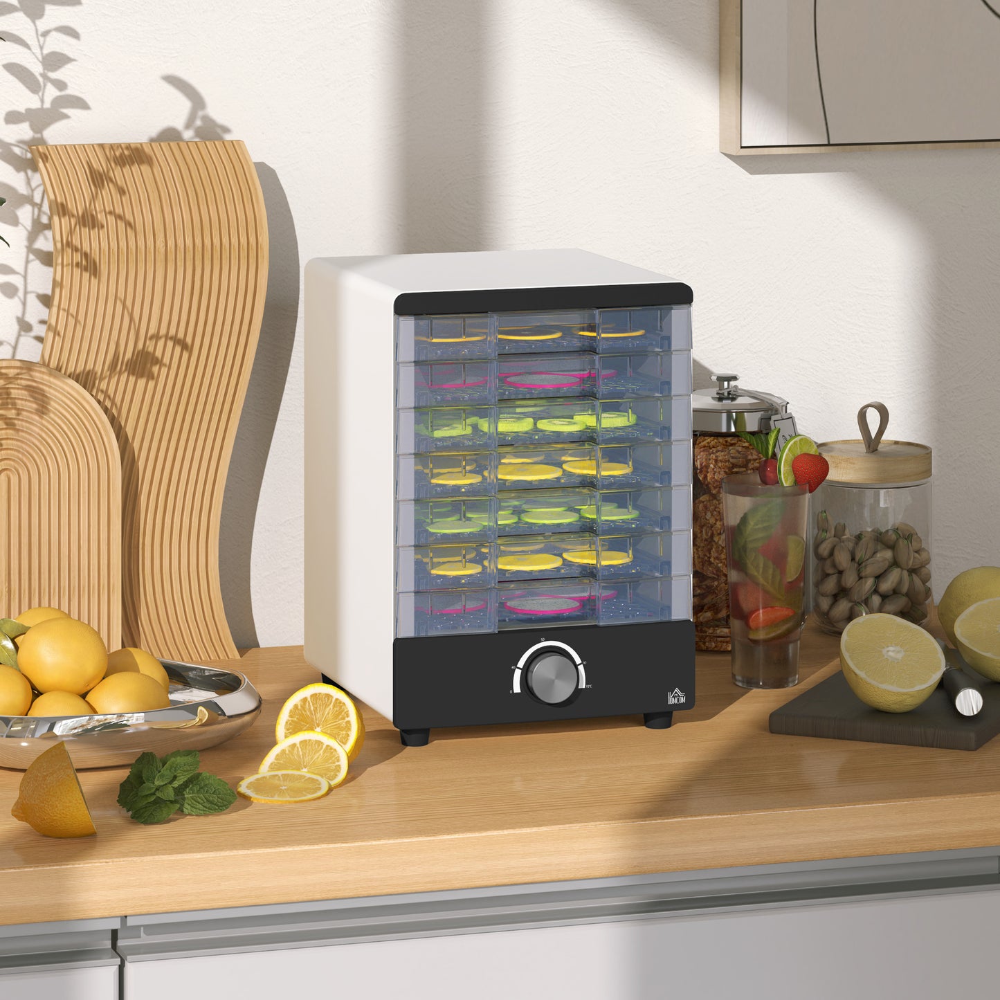 HOMCOM Food Dehydrator with 7 Stainless Steel Tray, for Fruit, Meat, White - Meekshire