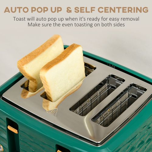 HOMCOM Kettle and Toaster Set 1.7L Rapid Boil Kettle & 4 Slice Toaster Green - Meekshire