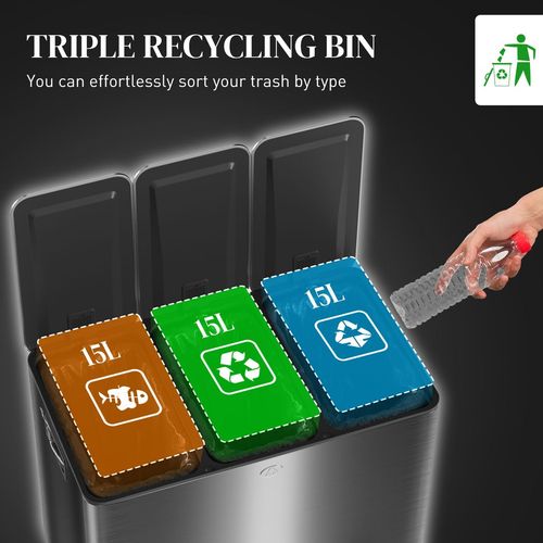 HOMCOM 45L Triple Compartment Pedal Bin: Smart Recycling & Waste Solution - Meekshire