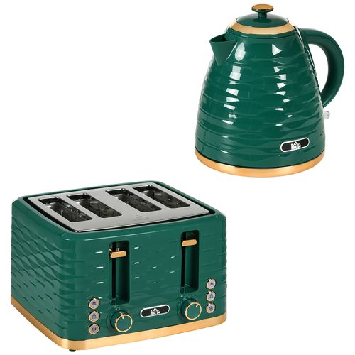 HOMCOM Kettle and Toaster Set 1.7L Rapid Boil Kettle & 4 Slice Toaster Green - Meekshire