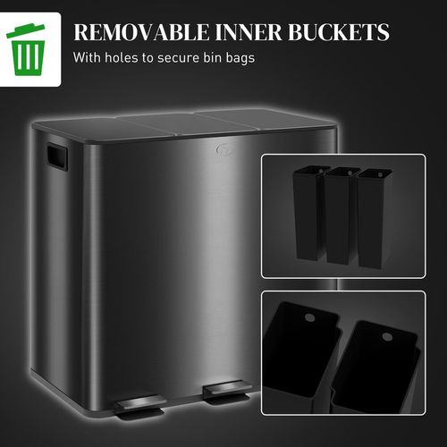 HOMCOM 45L Triple Compartment Pedal Bin: Smart Recycling & Waste Solution - Meekshire
